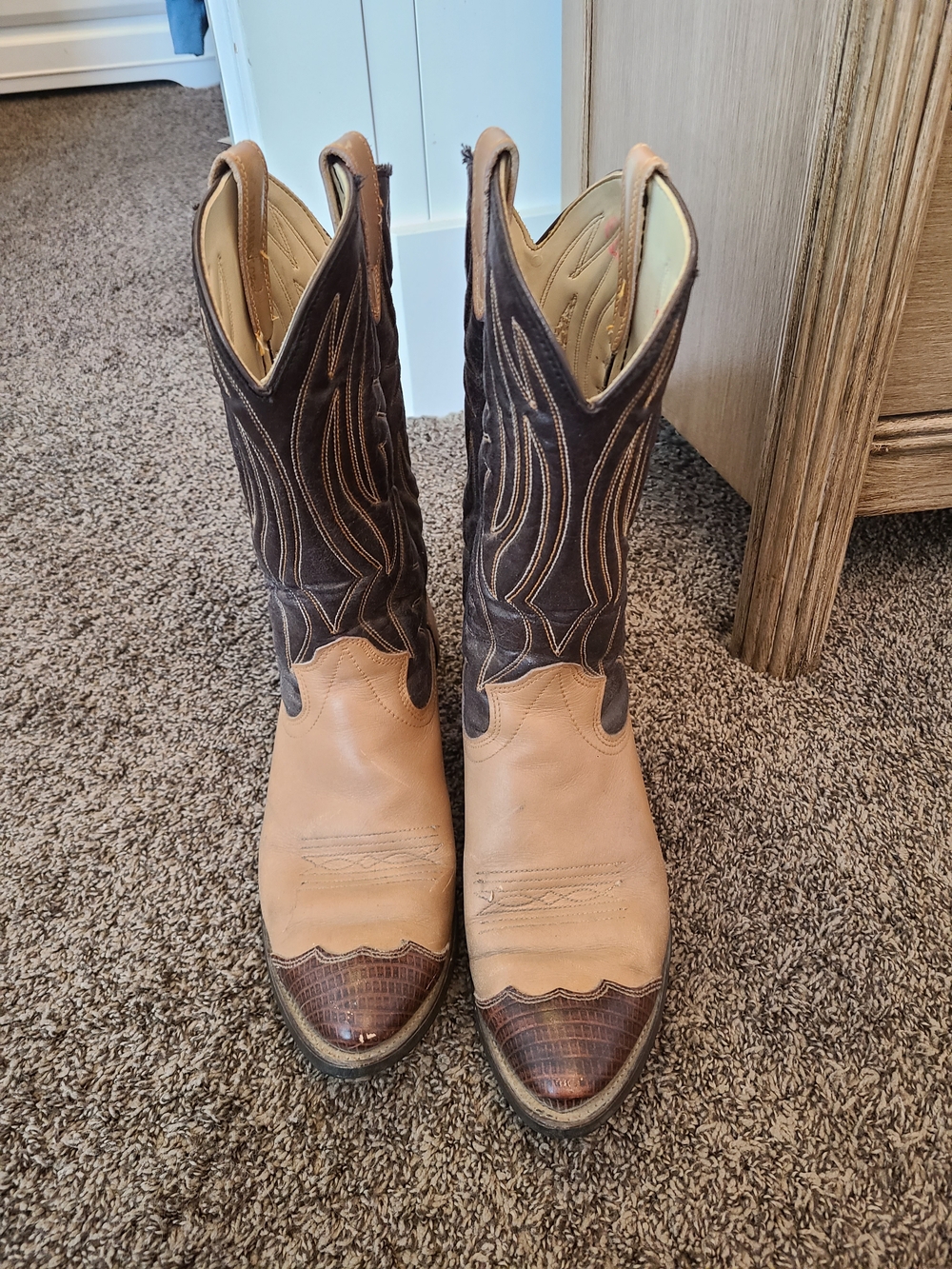 Womens Two-Tone Brown Leather Western Cowboy Boots